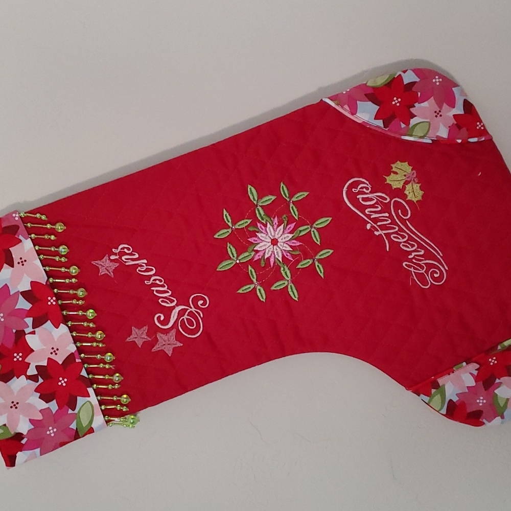 Homemade embroidered Christmas stocking